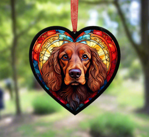 Cocker Spaniel (Working) Chocolate Stained Glass Effect Heart Suncatcher